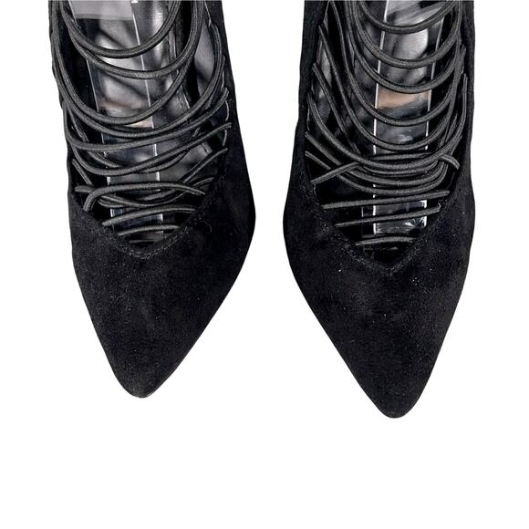 NWOT!JACOBIES! BLACK VEGAN SUEDE MICROFIBER LADDER STRAPPED ANKLE BOOTS! SZ 7.5M - Picture 3 of 9